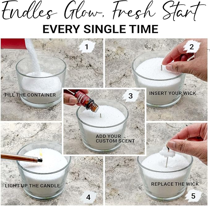 Pearled Candle Sand Mothers Day Gift for Mom, 18oz Sand Wax, 30 Wicks, 2X Natural Fragrance Oils + Large Glass Jar Included, Smoke Free Powder Snow Candles, Upto 120 Hours Burn Time, Candle Making Kit