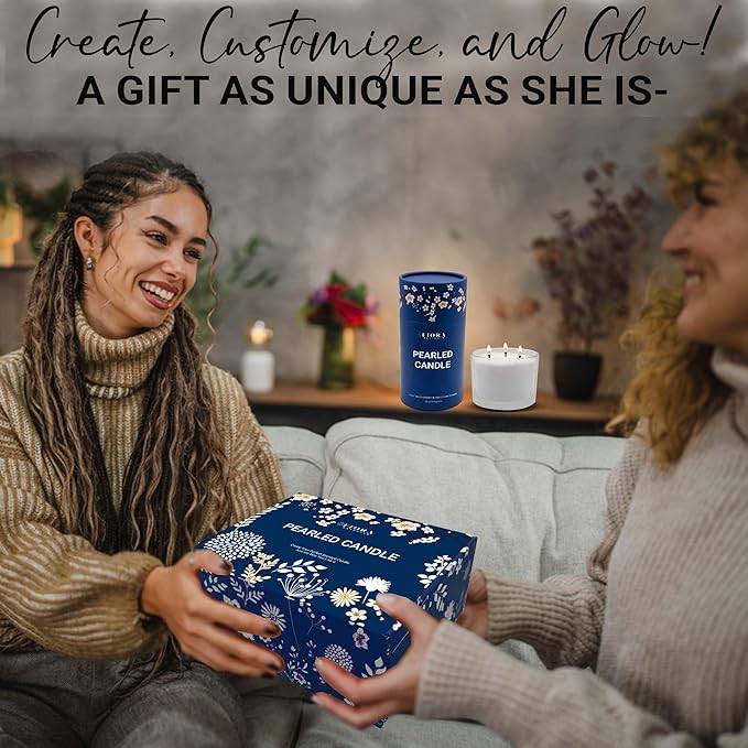 Pearled Candle Sand Mothers Day Gift for Mom, 18oz Sand Wax, 30 Wicks, 2X Natural Fragrance Oils + Large Glass Jar Included, Smoke Free Powder Snow Candles, Upto 120 Hours Burn Time, Candle Making Kit