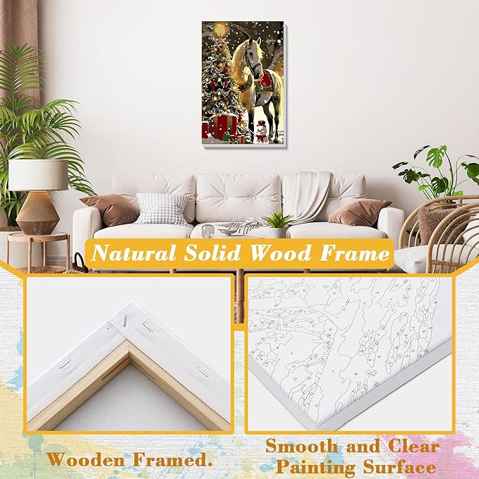 Skyboda Horse Paint by Numbers Kit for Adults Beginners with Frame, Christmas Adult Paint by Number Kits on Canvas, Easy DIY Oil Painting Kits for Home Decor, 8x12in