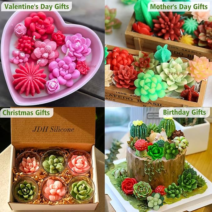 7 Pcs Succulent Fondant Molds 3D Silicone Cactus Succulents Leaves Moulds Succulent Plants Resin Molds Grow Plant Cupcake Cookie Baking Decorating Moulds for Summer Birthday Party DIY Candy, White
