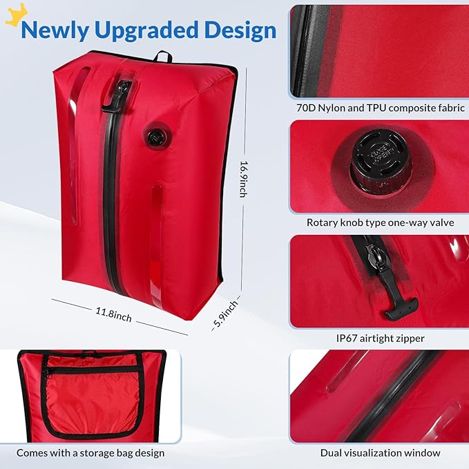 Newdehenm Reusable TPU Travel Vacuum Compression Bags - Waterproof Space Saver Bags for Luggage, Suitcase, Backpack, Storage Organizer (2 Pack, Red)