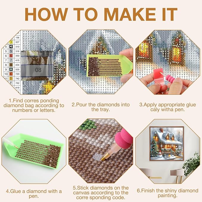 MEIYUDA Christmas House Diamond Painting Kits for Adults, 5D Winter Colorful House Diamond Art Kits for Beginners, DIY Gem Art Crystal Painting for Home Wall Decor and Present 12x12inch