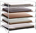 SANRUI Acrylic Desk File Organizer 5 Tier Letter Tray Paper Organizer with Handle for Office, Home, Classroom Clear Desk Organizer Document Holder