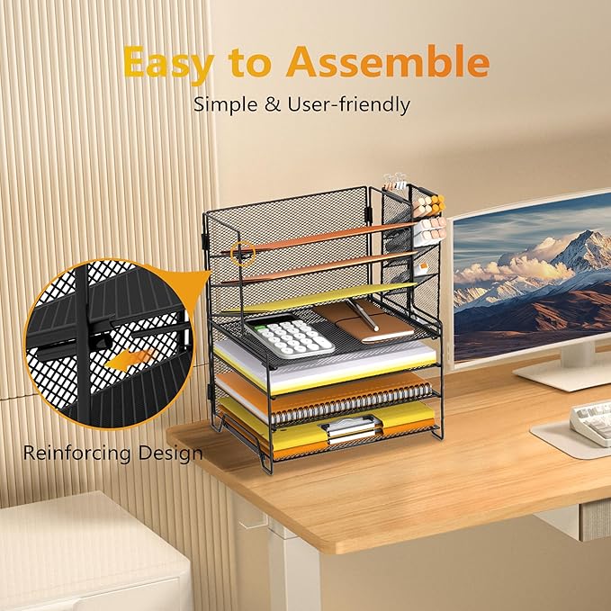 SUPEASY 7 Tier Desk Organizer, Desk File Organizer with Pen Holder, Paper Organizer for Desk, Desk Organizers and Accessories for Home Office School, Black