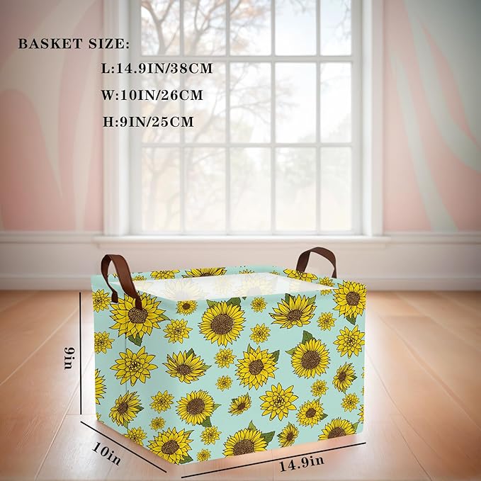 Cute Rectangle Storage Basket Nursery Room Decor Gift Basket (Sunflower)