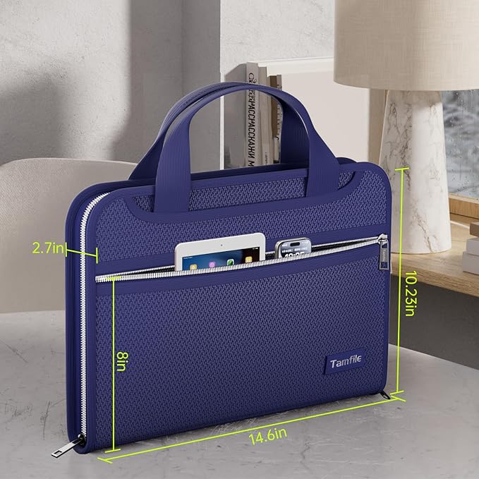 Fireproof Accordion File Organizer with Handle, 13 Pocket Expanding File Folder with Zipper & Labels, File Folder with 3 Ring Binder, Multi Pockets Paper Organizer Folder for Letter A4 Files (Blue)