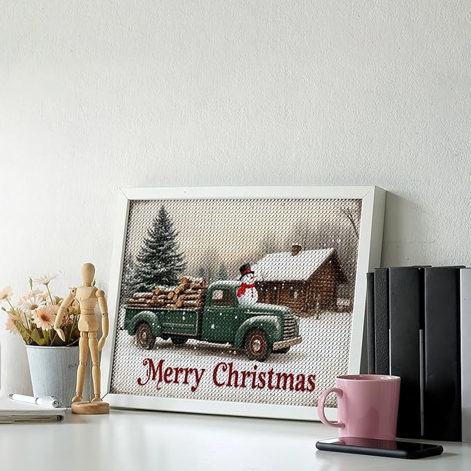 AIVKIEJK Diamond Painting Kits for Adults - Christmas Truck with Snowman & Cabin Winter Painting DIY 5D Full Drill Diamond Dots Paintings with Diamonds Gem Art and Crafts Home Decor 12"x16"