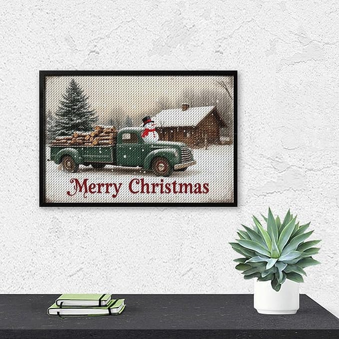 AIVKIEJK Diamond Painting Kits for Adults - Christmas Truck with Snowman & Cabin Winter Painting DIY 5D Full Drill Diamond Dots Paintings with Diamonds Gem Art and Crafts Home Decor 8"x12"