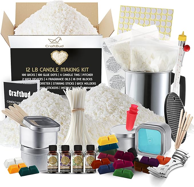 Soy Candle Making Kit for Adults, Candle Making Supplies Kit for Adults & Kids, 12Lb Soy Wax for Candle Making, Complete DIY Candle Making Kit for Adults Includes Wax Melter, Candle Wicks, Dyes & More