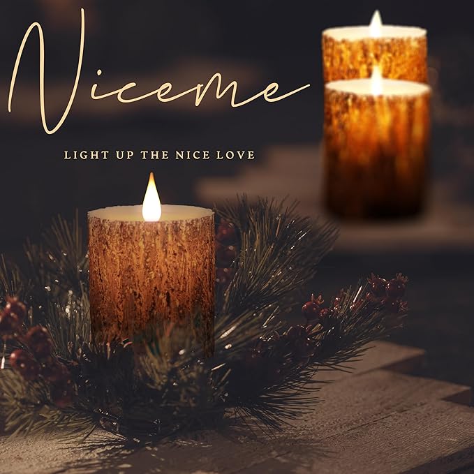 NICEME LED Flameless Candles Real Wax Battery Operated Candles Flickering Teardrop Wick Electric Decorative Pillar Candles with Remote Timer
