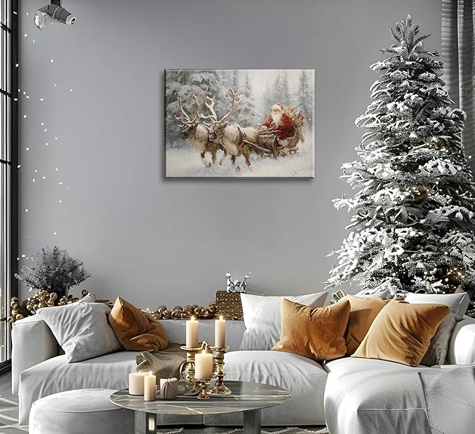 Paint by Number Kit for Adults & Kids, Christmas Santa Reindeer Sleigh 16x20 Inch, DIY Acrylic Painting Kit with Brushes & Paints, Holiday Art Craft for Home Decor Framed