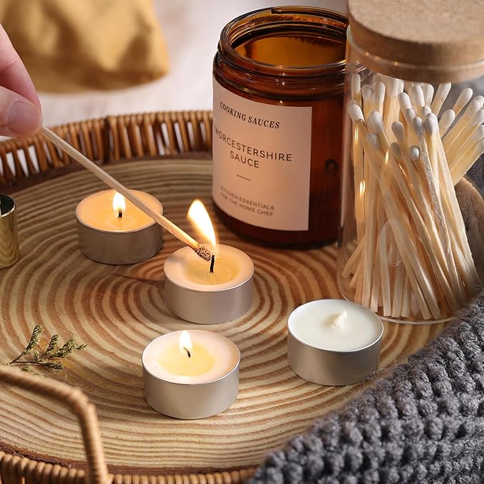 DEVI Soy Tea Lights Candles 50 Pack, Unscented White Tealight Candles Bulk-6 Hours Long Burning, Small Mini Tea Light Votive Candles-Burn Clean, Soy Wax Melts Emergency Tea Lights