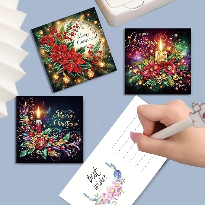 DoxQcs 5D Diamond Art Painting Greeting Cards Kit, DIY Cards for Blessings Congratulations Gifts, Greeting Card Set for Birthday Thanksgiving Day Christmas Halloween-Candle