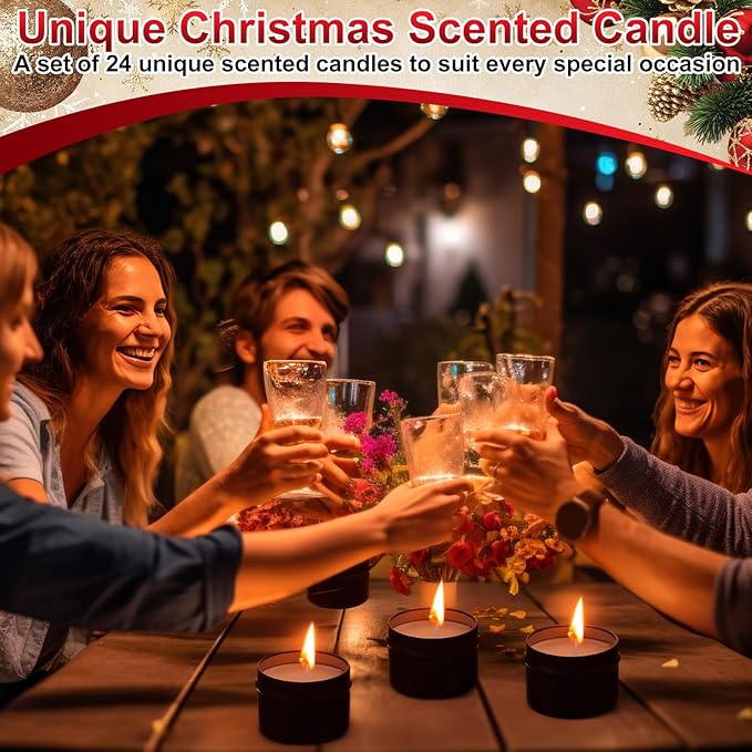 Nuanchu 24 Pack Christmas Scented Candles Gift Set Highland Cattle Candle for Her Him 2oz Natural Soy Wax Jar Long Lasting Aromatherapy Bulk Favors Set for Christmas Party Home Decor