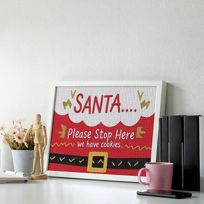 AIVKIEJK Diamond Painting Kits for Adults - Christmas Santa 'Please Stop Here' Painting DIY 5D Full Drill Diamond Dots Paintings with Diamonds Gem Art and Crafts Home Decor 12"x16"