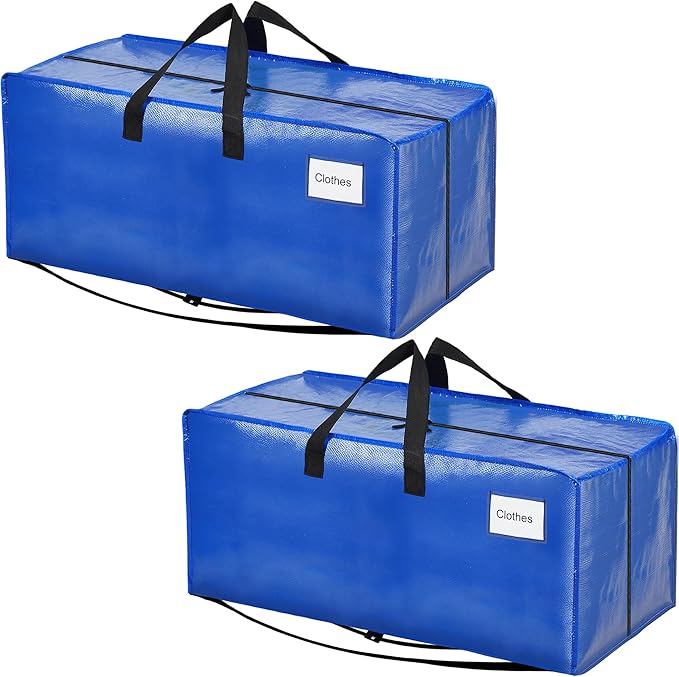 BAGAIL Heavy Duty Moving Bags with Strong Handle, Extra Large Moving Boxes, Storage Tote for Clothes, College Moving Supplies(Blue, Backpack, 2 Pack)
