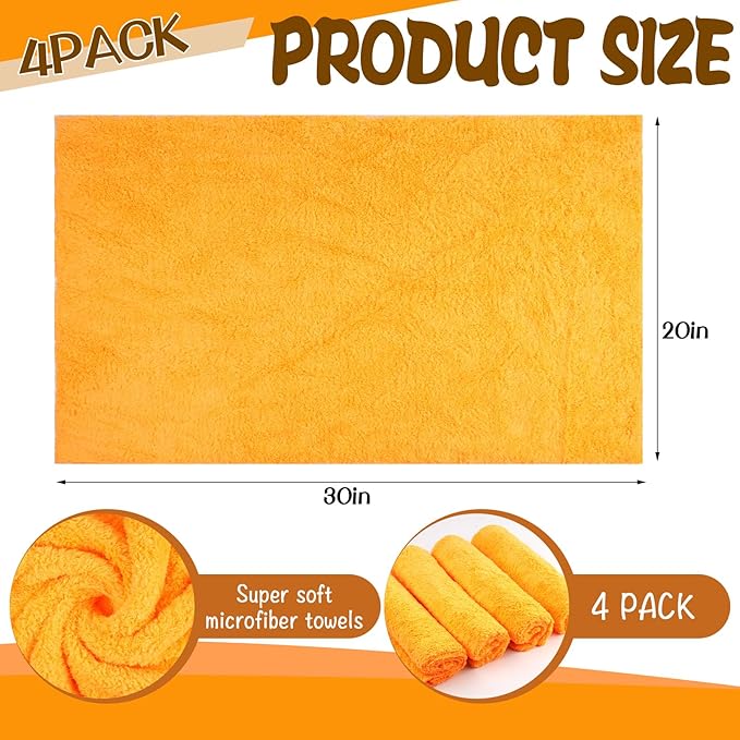 4 Pcs Extra Large Microfiber Cleaning Cloth, 30"x20" Washable Reusable Floor Cloth for Squeegee Mop House Floor Kitchen Car Window Highly Absorbent, Lint and Streak Free (Orange)