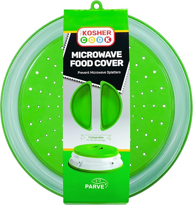 Parve Green Microwave Plate Cover - Collapsible - Food Safe Topper Prevents Splatter and Mess to Keep Microwave Clean - Color Coded Kitchen Tools