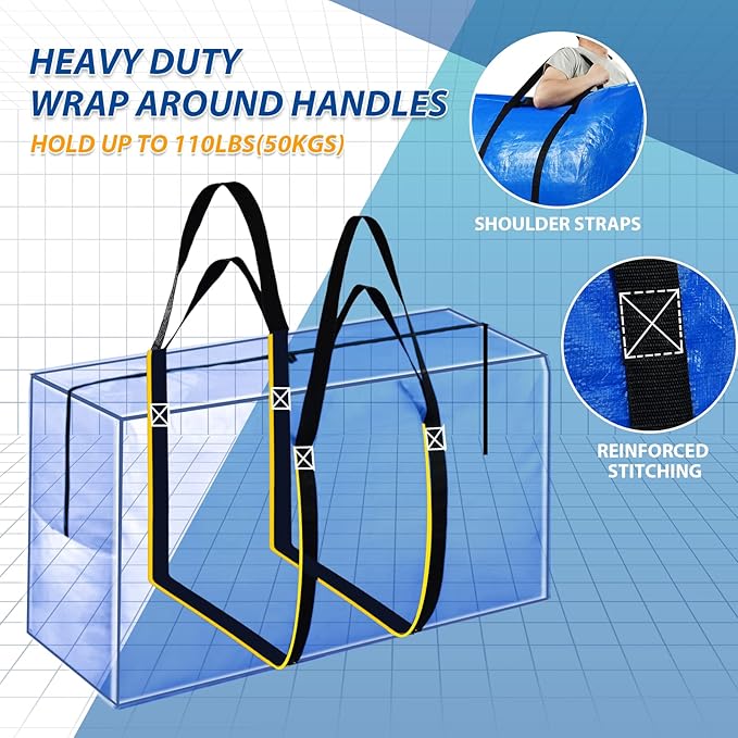 HAPPY CHEERS Extra Large Storage Bags, 41 Gallon XXL Jumbo Large Moving Bags Heavy Duty, Storage Totes Moving Boxes Supplies for College, Foldable Duffle Bag for Travel, 38x23x11inch - 2PACK