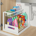 Under Sink Organizer, 1 Pack Pull Out Bathroom/Kitchen Under Cabinet Organizers and Storage, 2 Tier Metal Slide Out Under Kitchen Sink Storage Bathroom Undersink Organizers for Laundry Room