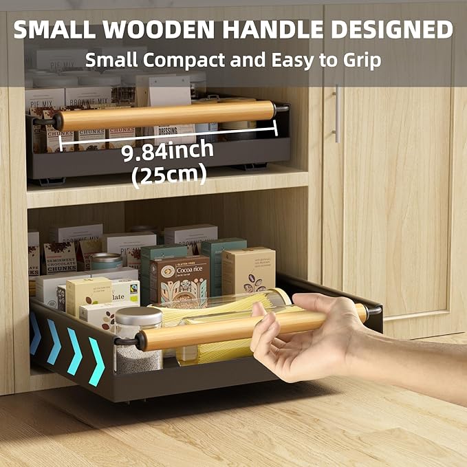 2 Pack Pull Out Cabinet Organizer, 15.3'' Deep Expandable Slide Out Cabinet Organizer Fixed with Adhesive Nano Film, Slide Out Drawers Pull Out Tray for Cabinet in Kitchen, Pantry, Bathroom, Black