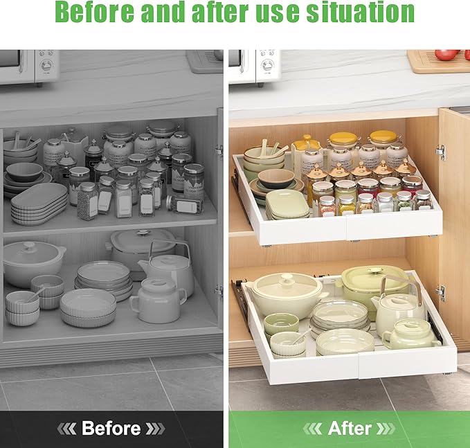 1 Pcs Pull Out Drawers for Cabinets Organizer Expandable Width(11.8"-19.4"), Depth(16.45"-21.7") With 3 Rails, No Drill Roll Out Drawer, Adhesive Sliding Drawers