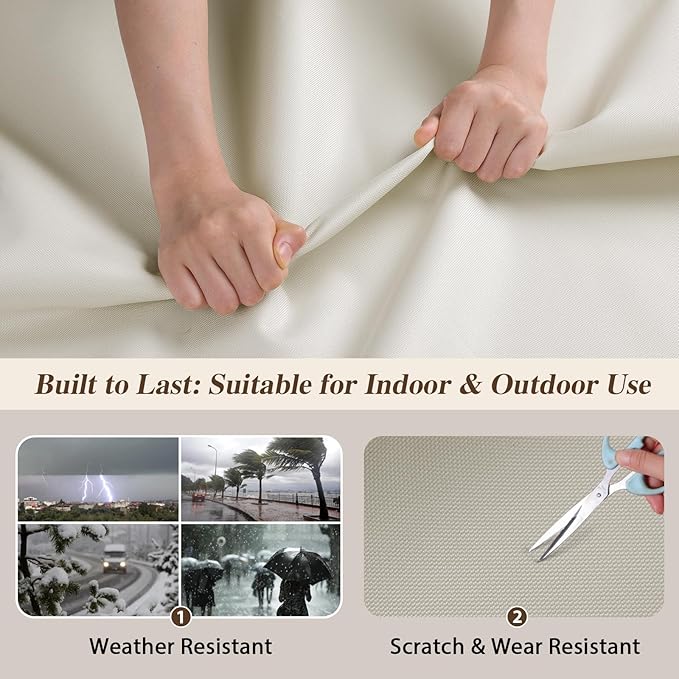 ANMINY 100% Waterproof Outdoor Fabric 3 Yards, 58" W 600D Marine Canvas Fabric with PVC Backing, Ripstop Upholstery Material by The Yard for Furniture Boat Covers Tent Awning, Beige