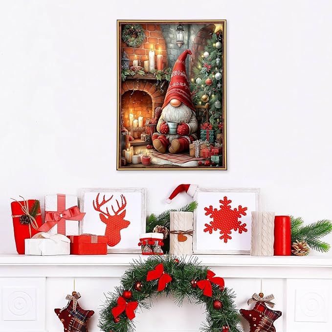 MEIYUDA Christmas Diamond Painting Kits for Adults, 5D Christmas Gnome Diamond Art Kits for Adult Beginners, Vintage DIY Full Diamond Art Painting Kit for Home Wall Decor Gift 12x16inch