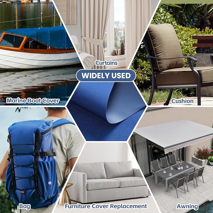 Waterproof Marine Canvas Fabric by The Yard 58" W 600D PVC Backing Water-Resistant Polyester Fabric Upholstery Material for Outdoor Indoor Marine Awning Tent Boat Furniture Cover, 10 Yards Royal Blue