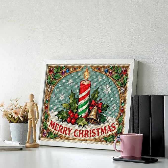 AIVKIEJK Diamond Painting Kits for Adults - Merry Christmas Candle & Holly Accents Painting DIY 5D Full Drill Diamond Dots Paintings with Diamonds Gem Art and Crafts Home Decor 16"x20"