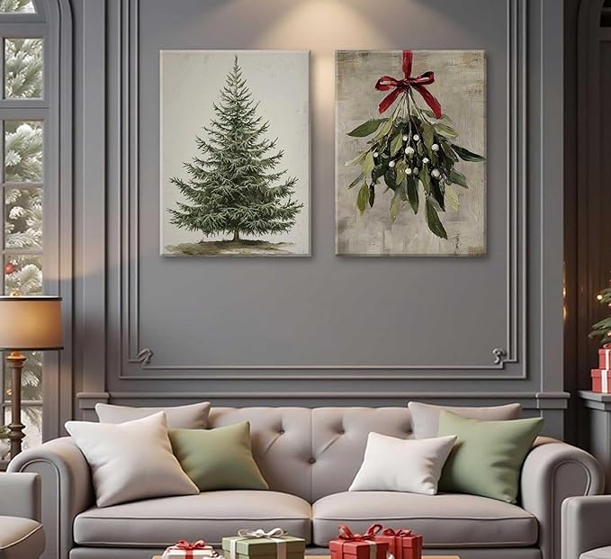 Paint by Number Kit for Adults & Kids, 2 Pack Christmas Scenes 16x20 Inch Unframed, DIY Acrylic Painting Kit with Brushes & Paints, Festive Home Art Decor