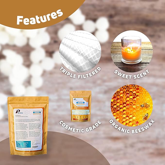 Organic Beeswax Pellets 1LB, Food-Grade & Pure | Ideal for Candle Making, Skincare, DIY Lotions & Crafts | USA Standards, Filtered Beeswax Pastilles for Melting