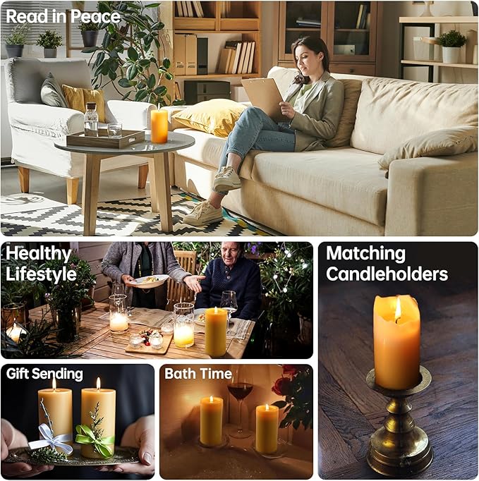 14 Packs Natural Beeswax Candles, Beeswax Pillar Candles with 490 Hours Burn Time, Organic Bees Wax Candles for Home, Relaxation, Smokeless & Dripless, 2x4 inch