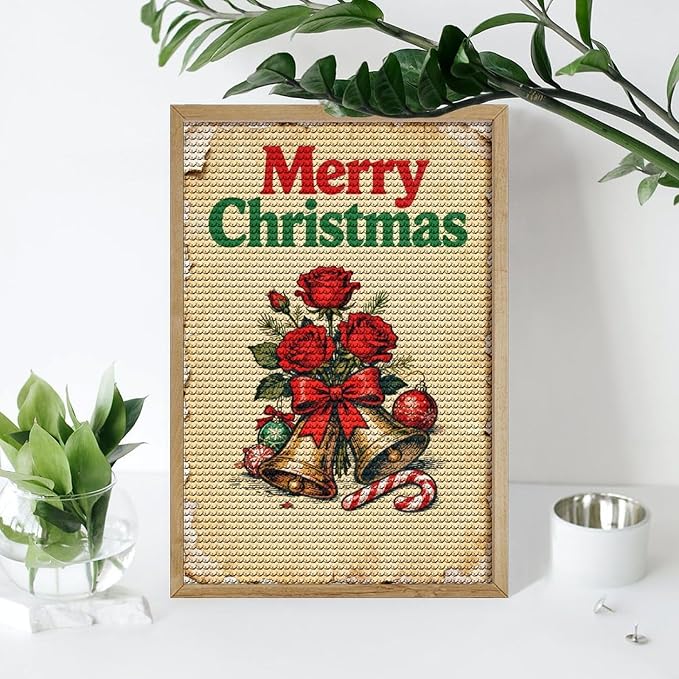 AIVKIEJK Diamond Painting Kits for Adults - Merry Christmas Santa, Holly & Vintage Painting DIY 5D Full Drill Diamond Dots Paintings with Diamonds Gem Art and Crafts Home Decor 8"x12"