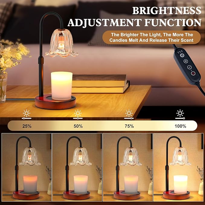 Candle Warmer Lamp Electric: Timer Dimmer Candles Warming Jar Light - Height Adjustable Dimmable Warmers Lamps - Flower No Flame Lamps with Heat Warm Melt Wax - Home Bedroom Decor Table Light