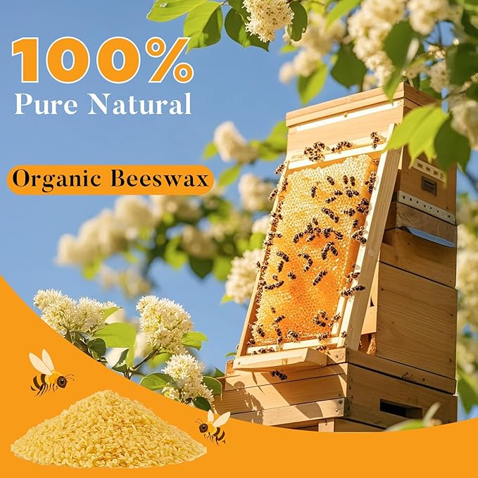 Crenovo Yellow Beeswax Pellets 1 LB, 100% Pure Natural Triple Filtered Beeswax for Candle Making, DIY Lip Balm and Skin Care, Cosmetic Grade Beeswax for Lotion, Soap, Body and Hair Care DIY Creams