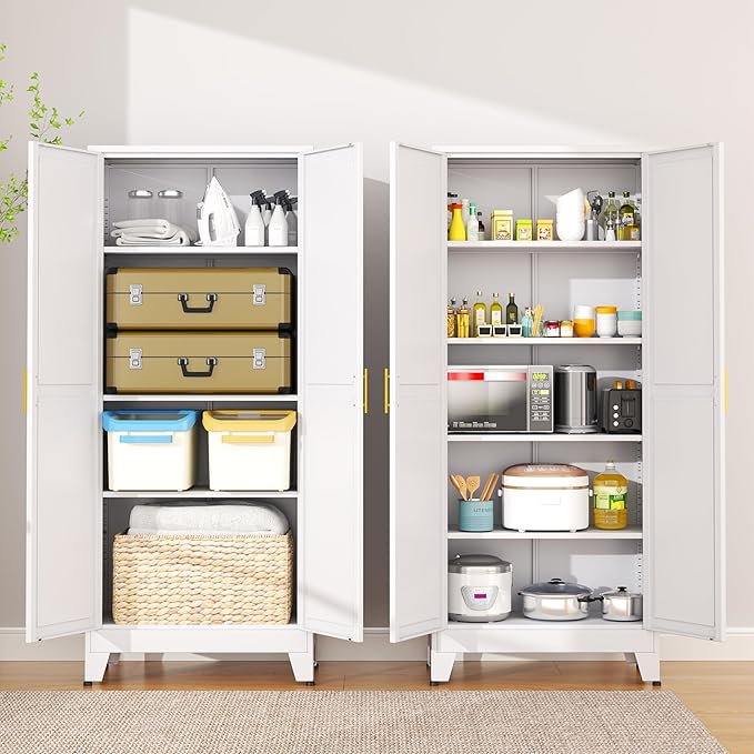 Ckzbx Metal Cabinets with Doors and Shelves, 75" H White Storage Cabinet Pantry Cabinet Garage Cabinets for Kitchen,Living Room, Dinning Room