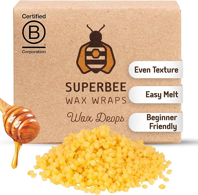 SuperBee Beeswax Drops for Wraps – DIY Kit with Tree Resin & Coconut Oil, Makes Up to 12 Beeswax Wraps, 100g Pack of Drops for Easy Melting & Spreading, Great for Homemade Food Covers