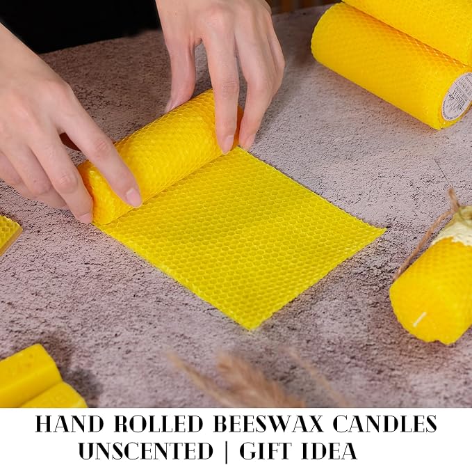 Hand-roll Large Beeswax Pillar Candles, 2pcs 2.8x8 Inch Natural Honeycomb Beeswax Candles, 100-Hour Slow Burn, Dripless & Air Purifying for Extended Serenity, Decor & Gifts (2 Pack)