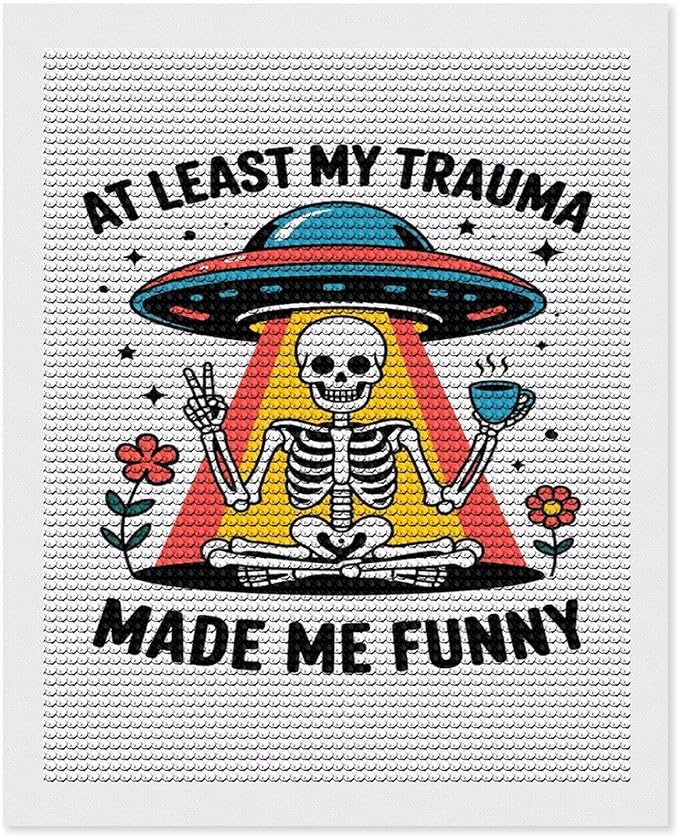KIVJMSIDJA Skull Skeleton “At Least My Trauma Made Me Funny” Diamond Art Kits for Adults for Beginners, 5D Full Diamond Art Paint 16"x20"
