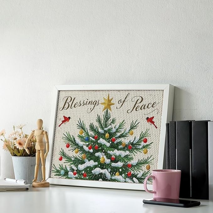 Diamond Painting Kits for Adults - Christmas Snowy Pine & Inspirational Blessings of Peace Painting DIY 5D Full Drill Diamond Dots Paintings with Diamonds Gem Art And Crafts Home Decor 12"x16"