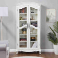 Farmhouse Arched Display Cabinet Bookcase Bookshelf with Glass Doors and Adjustable Shelves, 72" Tall 6 Tiers French Country-Inspired Wooden Curio Cabinet for Living Room, Office (Antique White)