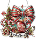 Bowetile Christmas Diamond Art Hanging Kits for Adults, Diamond Art Suncatchers Hot Tea, 5D Special Shape Diamond Painting Pendant Window Ornament Christmas Gifts for Home Door Wall Decor
