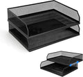 Paper Tray Desk Organizer, 2 Pack Stackable Letter File Tray, Wire Mesh Desktop Organizer, Front-Load Metal A4 Paper Sorter Documents Storage Holder Tray for Office Supplies Home School Classroom