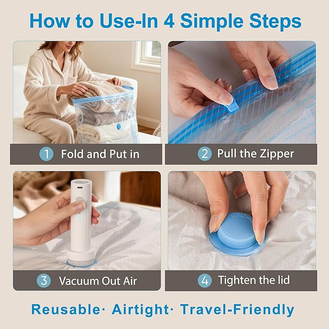 ANBIUX Vacuum Bags for Travel with Rechargeable air Pump, 16 Pack Carry-on Size Compression Packing Bags for Luggage and Suitcase, Space Saver for Clothes and Clothing Travel 16 PACK+PUMP