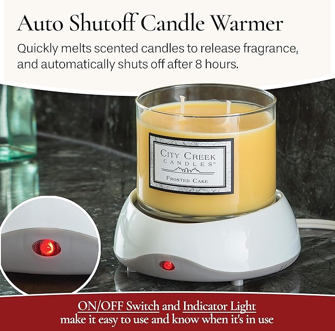CANDLE WARMERS ETC. Auto Shutoff Candle Warmer Plate (White, Plug-in) – Modern Candle Wax Warmer with 8-Hour Timer