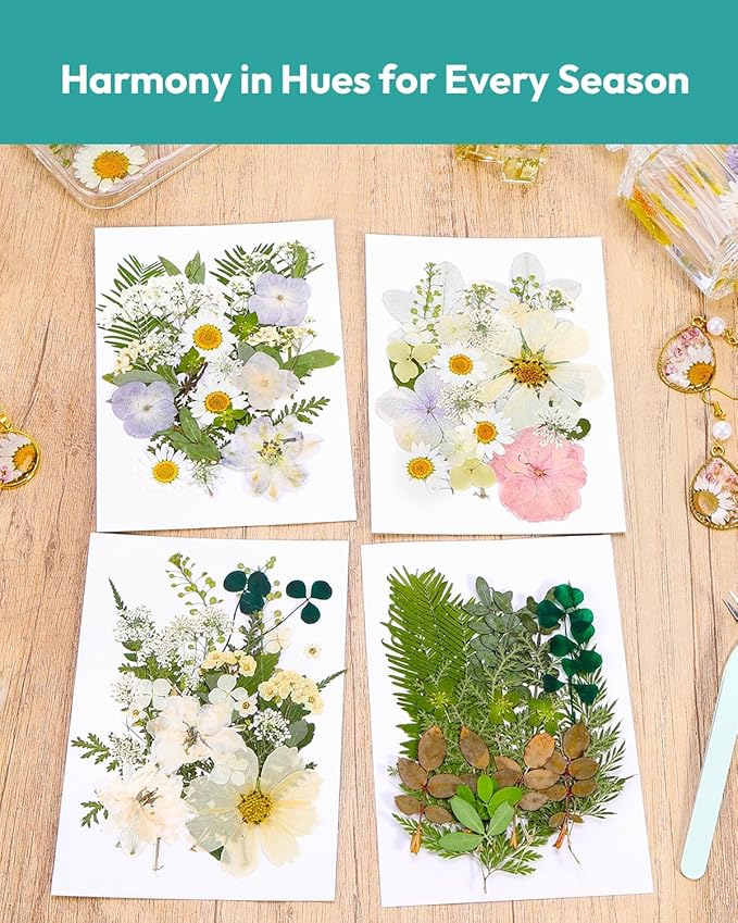 Dried Flowers, Resiners 100Pcs Pressed Flowers for Craft Whtie Real Natural Dried Flowers Dry Leaves Kit for DIY Making Crafts Resin Soap Candle Scrapbook Supplies Card Making Jewelry