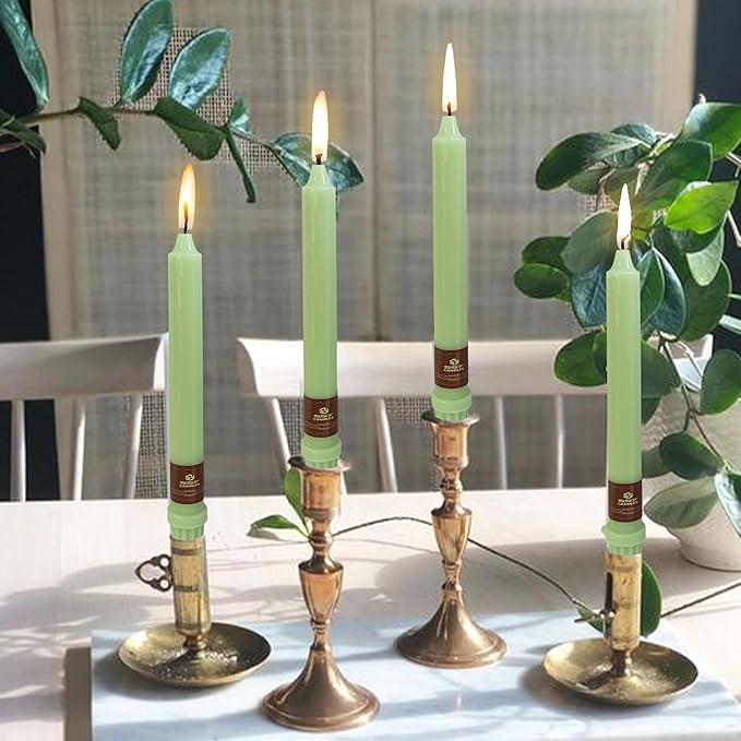 Green Taper Candle 8 Inch Long Candlesticks Unscented Dripless Tapered Candle Set for Home Decor Wedding Party Dinner Candles, 4 Pack