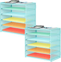 2 Pack 6 Tier Paper Organizer, Metal Mesh Desk File Folder, Letter Tray Organizer, Paper Sorter Desk Organizers for Office, Home or School File Folder Holder - Blue