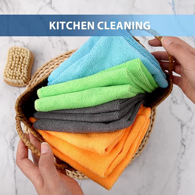 12 Pack Microfiber Cleaning Cloth 11.8x11.8inch - Streak-Free, Reusable Wipes for Glass, Kitchen, Car, Dusting - Absorbent & Lint-Free (Mixed Color 04, 11.8 x 11.8 inch)